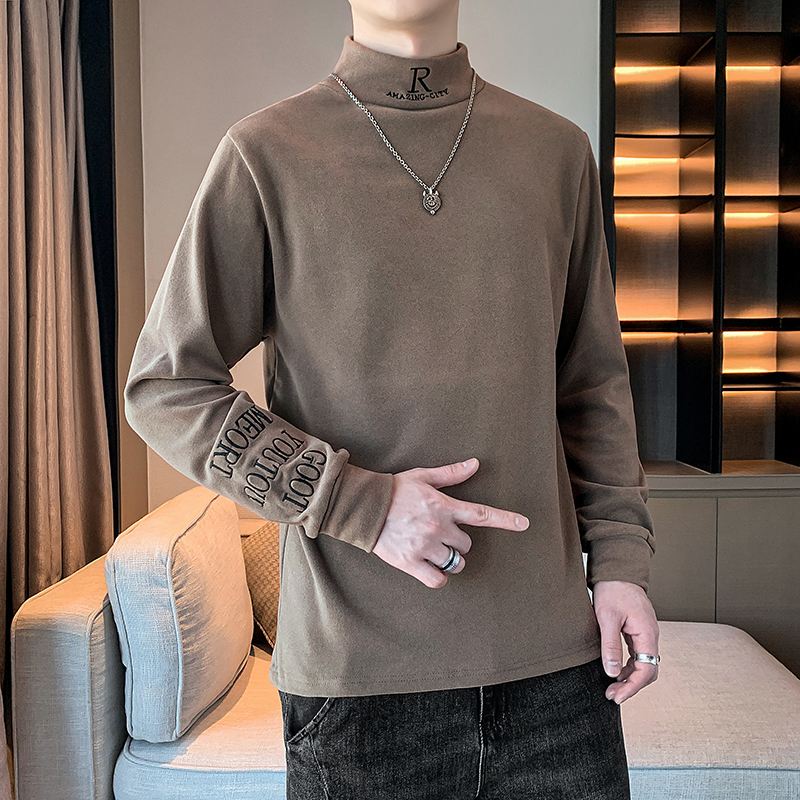 半高领双面绒卫衣男士2025新款秋冬加绒加厚保暖德绒上衣青少年打底衫宽松百搭长袖t恤男