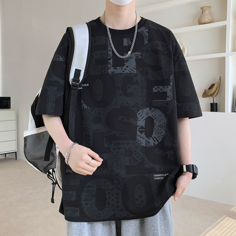 7A抗菌-A1-36-8896-P小20大23夏季新款大码满印圆领印花休闲潮牌短袖T恤