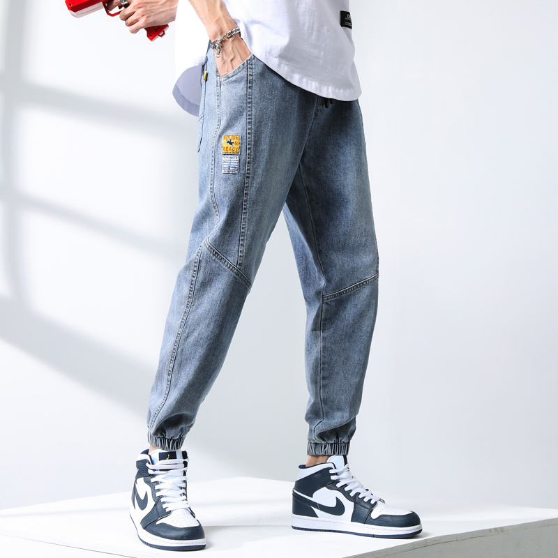港风韩版阔腿牛仔裤男宽松直筒学生潮流老爹裤束脚九分裤
